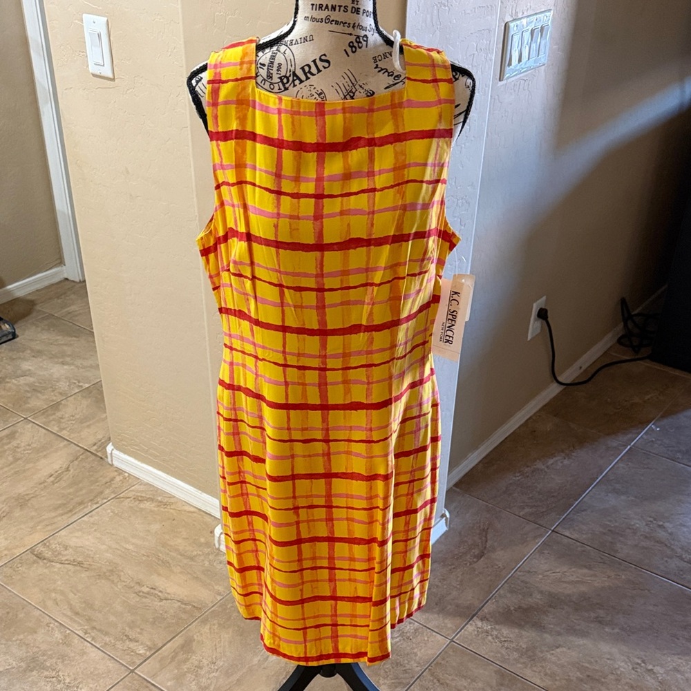 Vibrant Yellow and Red Checkered Midi Dress